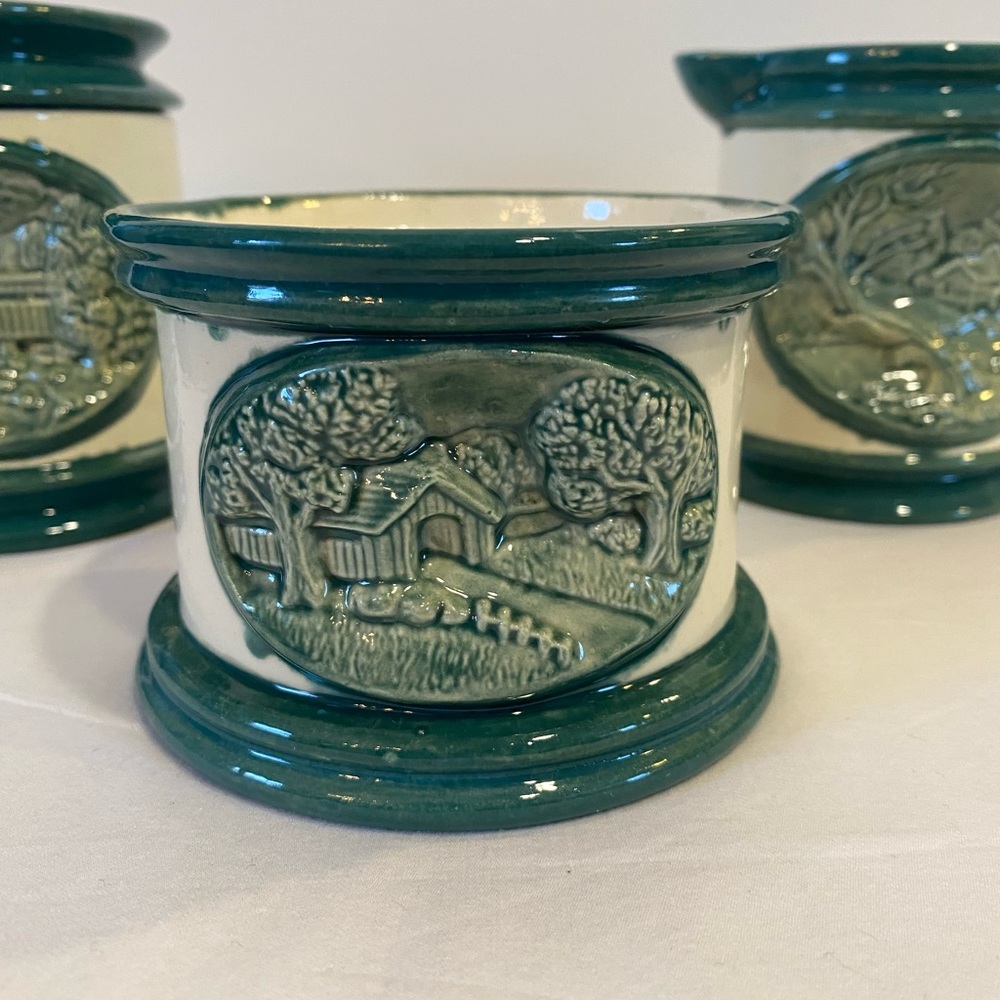 Vintage Hersey 1981 3pc Green White Glazed Ceramic Handcrafted Creamer Sugar Set - Picture 4 of 16